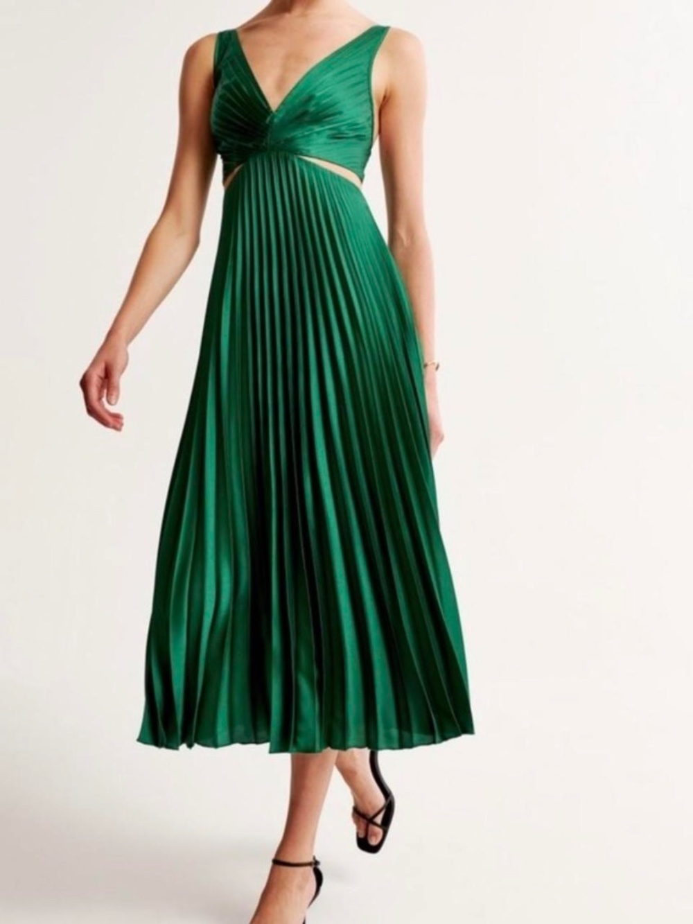 Pleated Emerald Green Midi Dress - Abercrombie, L